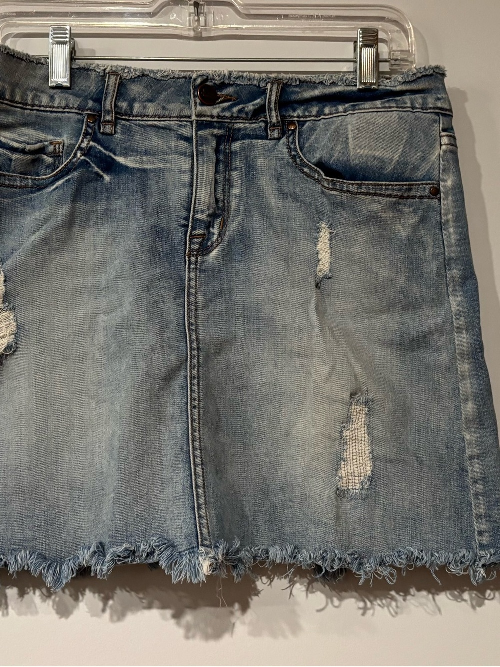 William Rast Light Blue Distressed Denim Mini Skirt